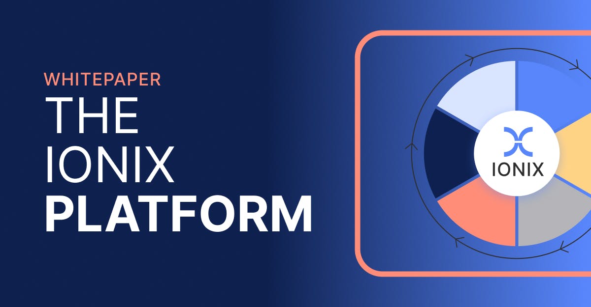 Whitepaper graphic titled "The Ionix Platform" featuring a circular diagram divided into segments, each a different pastel color, with the Ionix logo in the center.