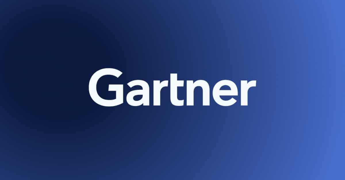 The Gartner logo is displayed in white sans-serif font against a dark blue gradient background.