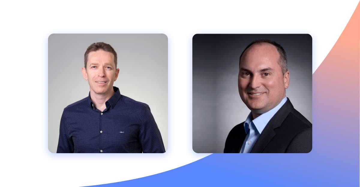 Headshots of two men, one in a dark blue shirt and the other in a dark suit.