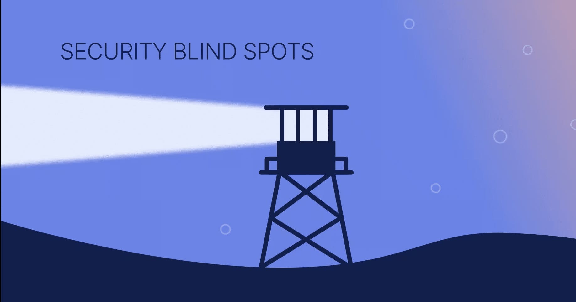 Abstract illustration of a security blind spot, depicting a lifeguard tower with a spotlight highlighting a limited area, symbolizing the gaps in security coverage.