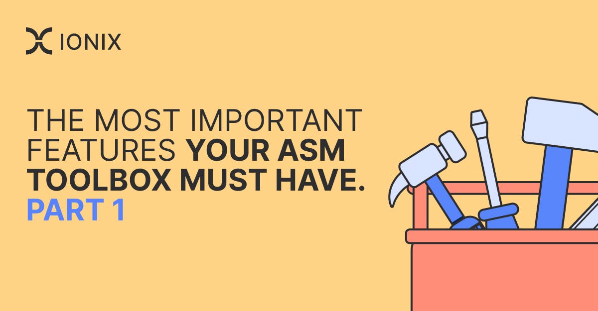 Graphic of a toolbox with various tools, text overlay: 'The Most Important Features Your ASM Toolbox Must Have. Part 1'