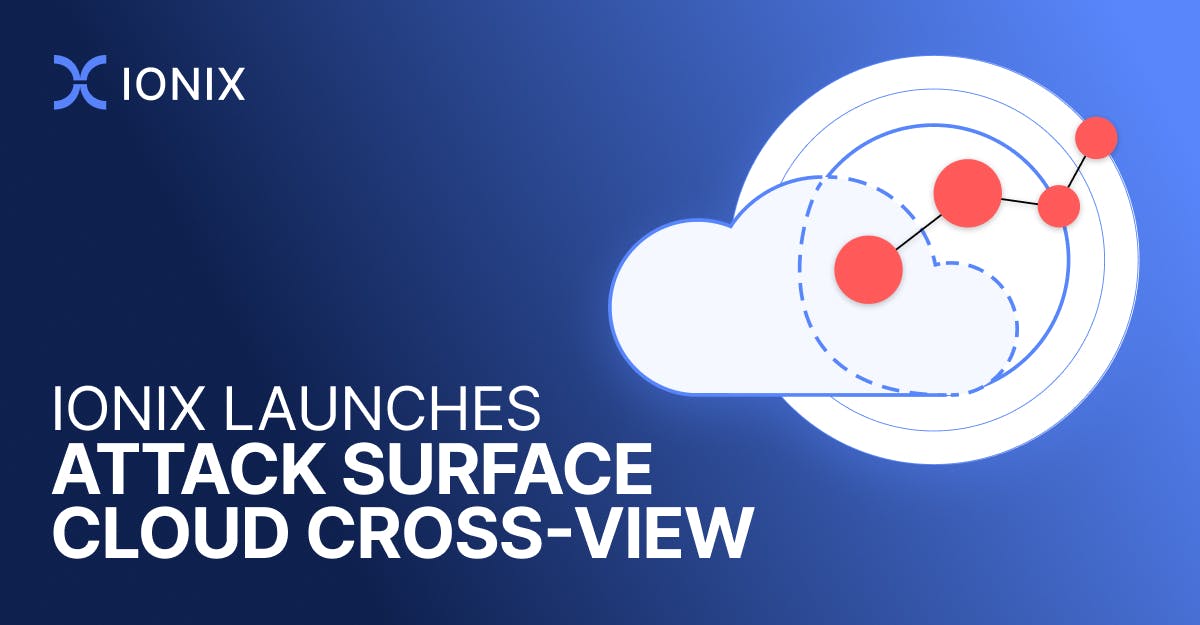 Ionix Launches Attack Surface Cloud Cross-View: An illustration shows a cloud with interconnected red nodes, symbolizing a network and its vulnerabilities, within a circular diagram representing a comprehensive view of the attack surface.