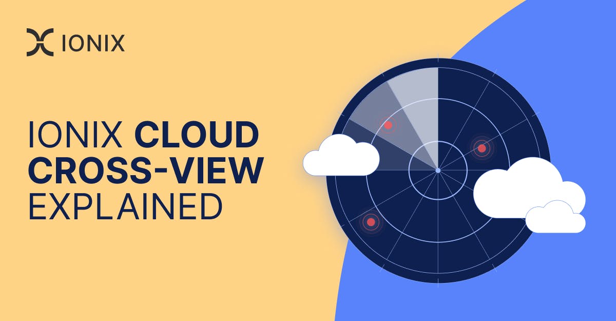 Diagram explaining Ionix Cloud Cross-View, showing a radar with cloud icons and data points.